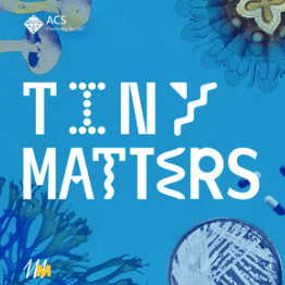 The Tiny Matters logo in white letters on blue background